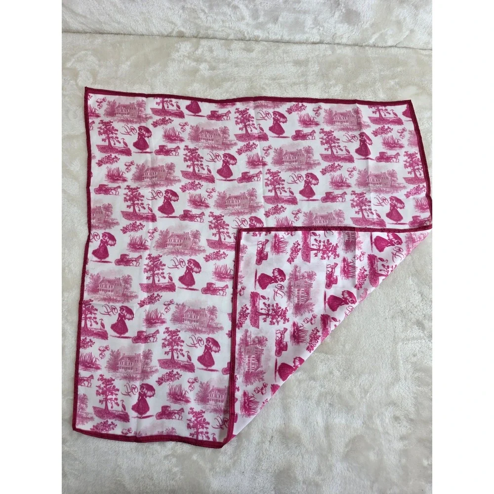 Vintage‎ Style Toile de Jouy Square Scarf Pink White Pastoral Print Monogram FL